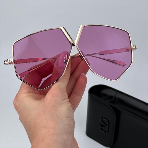Valentino Women BRAND NEW Sunglasses Titanium Gold Pink Oversized Aviator - Picture 1 of 12